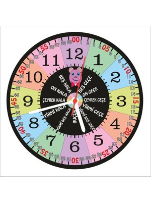 UltraMint Pilli Eğitici Çocuk Odası Ahşap Duvar Saati 29X29 Pembe Yuvarlak