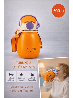 Open Home Concept Coolpet Şapkalı Çelik Termos 500 ml - Turuncu
