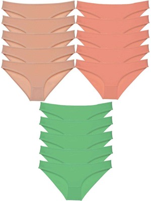 TrentCo 15 Adet Süper Eko Set Likralı Kadın Slip Külot Ten Pudra Yeşil