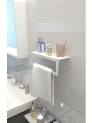 Pratik Metal Havlu Tutucu, Mutfak ve Banyo Raflı Havluluk, Beyaz