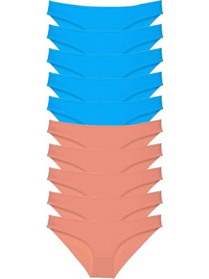 TrentCo 10 Adet Süper Eko Set Likralı Kadın Slip Pudra Mavi