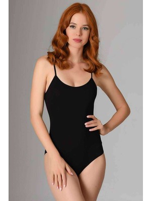 TrentCo Ip Askılı Kadın Çıtçıtlı Body Siyah