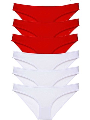 TrentCo 6 Adet Süper Eko Set Likralı Kadın Slip Külot Kırmızı Beyaz