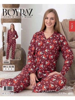 Daniska Boyraz 0350 Kadın Süet Patlı Uzun Kol Pijama Takımı