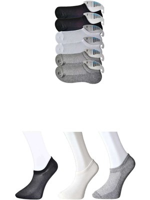 TrentCo Siyah Gri ve Beyaz Erkek Görünmez Çorap 6 Çift