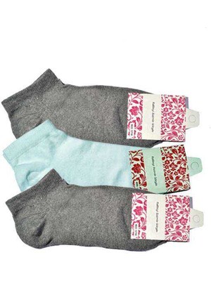 TrentCo Gri ve Beyaz Kadın Bilek Çorap 3 Çift