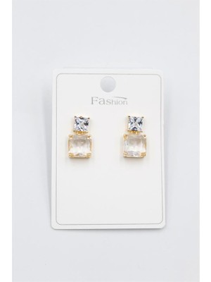 TrentCo Taşlı Baget Küpe - Altın