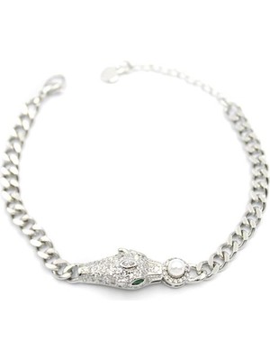 TrentCo Zirkon Taşlı Leopar Bileklik - Gümüş