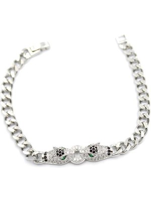 TrentCo Zirkon Taşlı Leopar Bileklik - Gümüş