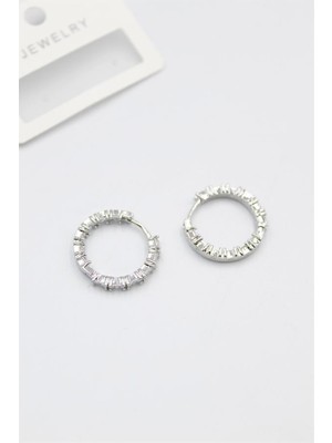 TrentCo Baget Taşlı Küpe - Beyaz