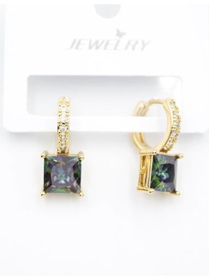 TrentCo Kare Taşlı Küpe - Altın