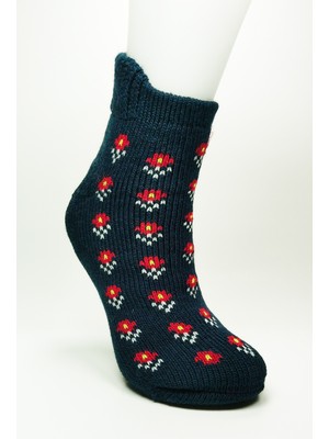 TrentCo Kalın Kışlık Kadın Soket Çorap Yünlü Havlu Ev Giyim Patik  Desen 2 Lacivert