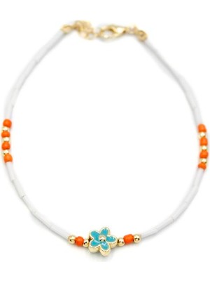 TrentCo Boncuklu Çiçek  Halhal - Mavi