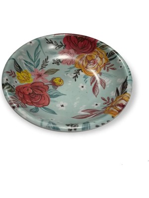 TrentCo Melamin Çay Tabağı Renkli Çiçek Desenli Melamin Tabak Royaleks-71