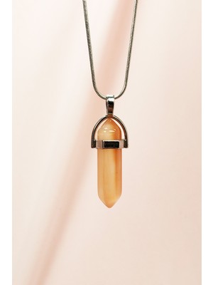 TrentCo Güneş Taşı Doğal Taşı Zincirli El Yapımı Tasarımlı Kolye Uç: 3,5 cm Zincir: 20 cm Kutulu