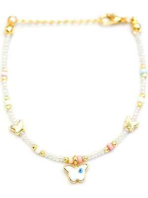 TrentCo Kelebek Boncuk Bileklik - Inci Beyaz