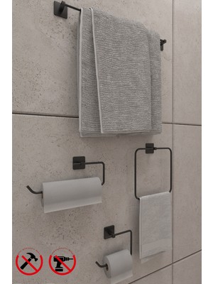 Prizma Siyah Banyo Seti 4'lü - Kağıtlık, Havluluklar, Şık Dekorasyon