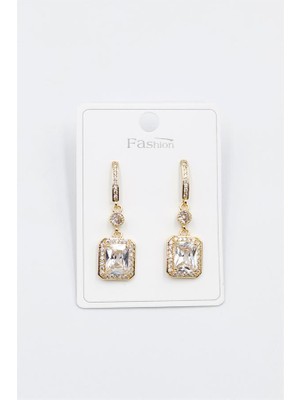 TrentCo Taşlı Baget Küpe - Altın