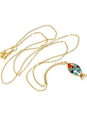 Genel Kilim Desenli Balık Kolye 14 Ayar Altın  Hd Videolu