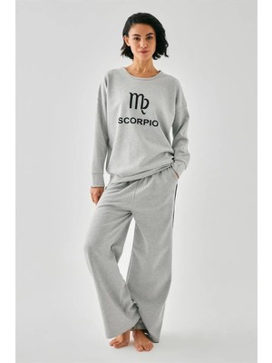 Beruflic Kadın Gri Akrep Burcu Oversize 2 Iplik Eşofman Ev Giyim Takımı