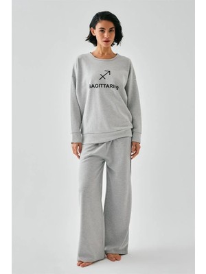 Beruflic Kadın Gri Yay Burcu Oversize 2 Iplik Eşofman Ev Giyim Takımı