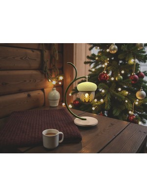 Nuclear 3D Baskı Askılı Meşe Palamudu Tea Light Gece Lambası | Pilli LED Işık | 22 cm Alevsiz Fener Turuncu