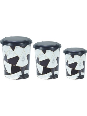 TrentCo Desenli Pedallı Karışık Desen 3'lü Çöp Kovası Takımı ROYALEKS-M10144