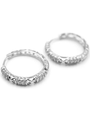 TrentCo Taşlı Halka Küpe - Gümüş