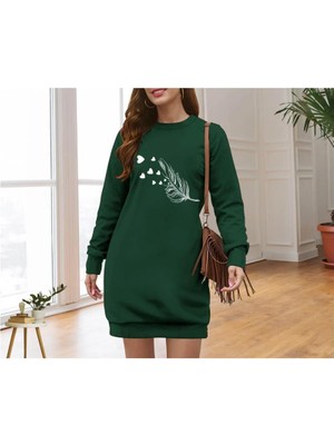 Faylora Kadın Uzun Kollu Bisiklet Yaka Desenli Viskon Iki Iplik Elbise