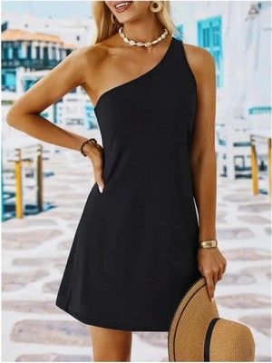 Faylora Mdb Kadın Tek Omuz Askılı Krep Mini Elbise