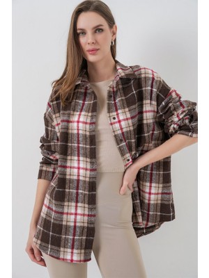 Ekose Desen Oversize Oduncu Gömlek 3854 Vizon