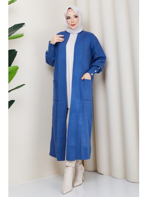 Pamuk Butik Kadın Kolu Düğmeli Şal Yaka Çelik Örgü Triko Hırka -PMK448