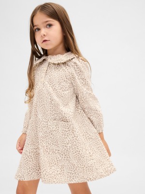Gap Kız Bebek Açık Kahverengi Corduroy Ruffle Dantel Yaka Elbise