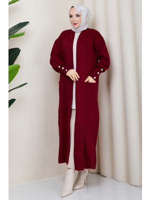 Pamuk Butik Kadın Kolu Düğmeli Şal Yaka Çelik Örgü Triko Hırka -PMK448