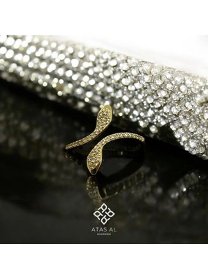 Altın Kaplama 925 Ayar Gümüş Yüzük Yılan Pırlanta Döşemeli