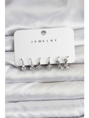 SHC4200 Gümüş Renk Pirinç Yıldız Modelli Kadın Küpe Seti - TJ-BKP11484