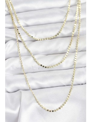 Clariss 316L Çelik Zincir Gold Renk Ezme Zincir Model 3'lü Kadın Kolye