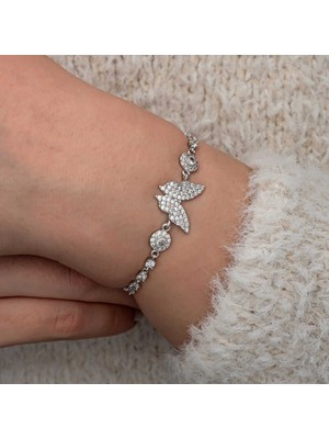 Costurera Gümüş Zirkon Taşlı Kelebek Kadın Bileklik