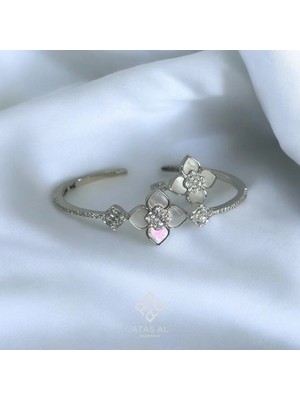 Sedef Baget Fransız Tasarım 925 Ayar Gümüş Kelepçe Bilezik Yüzük Seti