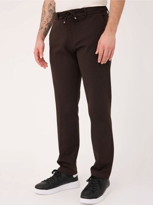 Kahverengi Jogger Comfortable Esnek Ipli Interlock Örme Regular Fit Pantolon