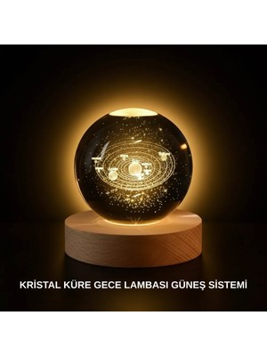SHN Ahşap Standlı LED Kristal Küre Lazer Işlemeli Dekoratif Obje
