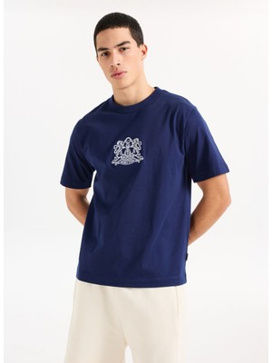 Jack & Jones Bisiklet Yaka Mavi Erkek T-Shirt 12283763_JORCAMBRIDGE Emb Tee Ss Cr