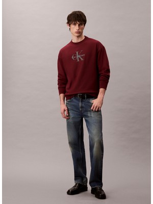 Calvin Klein Jeans Bisiklet Yaka Bordo Erkek Sweatshırt LV04RD234GWCV Ls Premıum Terry Mono