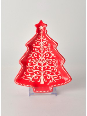 Tohana 1 Adet Seramik Kırmızı Servis Tabağı Xms Tohana Seramik Çam Ağacı Tabak2