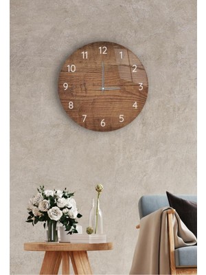 UltraNova Koyu Ahşap Çap 27 cm Dekoratif Cam Saat, Şık ve Modern Tasarım