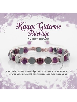 UltraMint Doğal Taş Bileklik, Kaygı Giderici, Ametist Hematit, 6mm, Şifa ve Denge