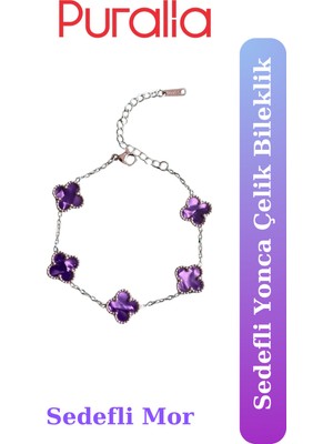 UltraMint Şık Mor Yonca Desenli Çelik Bileklik, Zarif ve Dayanıklı Takı