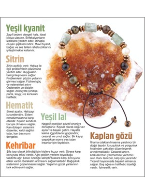 Doğal Taş Bileklik Seti: Sitrin, Hamatit, Kaplan Gözü, Yeşil Lal, Kehribar, Kyanit