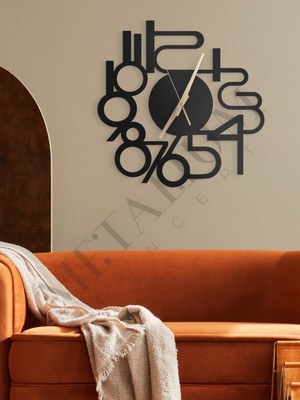 UltraMint Şık Siyah Metal Rakamlı Duvar Saati 45X45CM