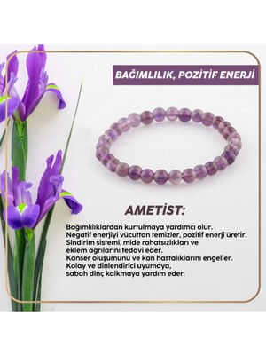 UltraMint 6mm Ametist Bileklik, Doğal Taşlı Şık Takı, Enerji Dengeleyici